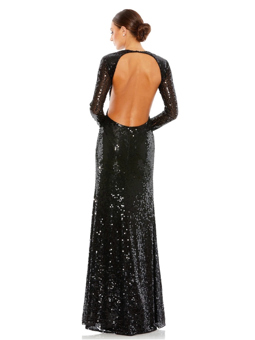 Mac Duggal Black Full-Length Sequin Long Sleeve Gown - Picture 2 of 16